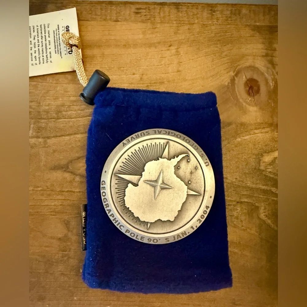 Silver Commemorative Benchmark Medallion Paperweight, South Pole 2004